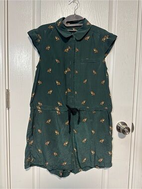 SEA Barneys New York CO-OP Dark Green Fox-Print Romper 💯 Silk